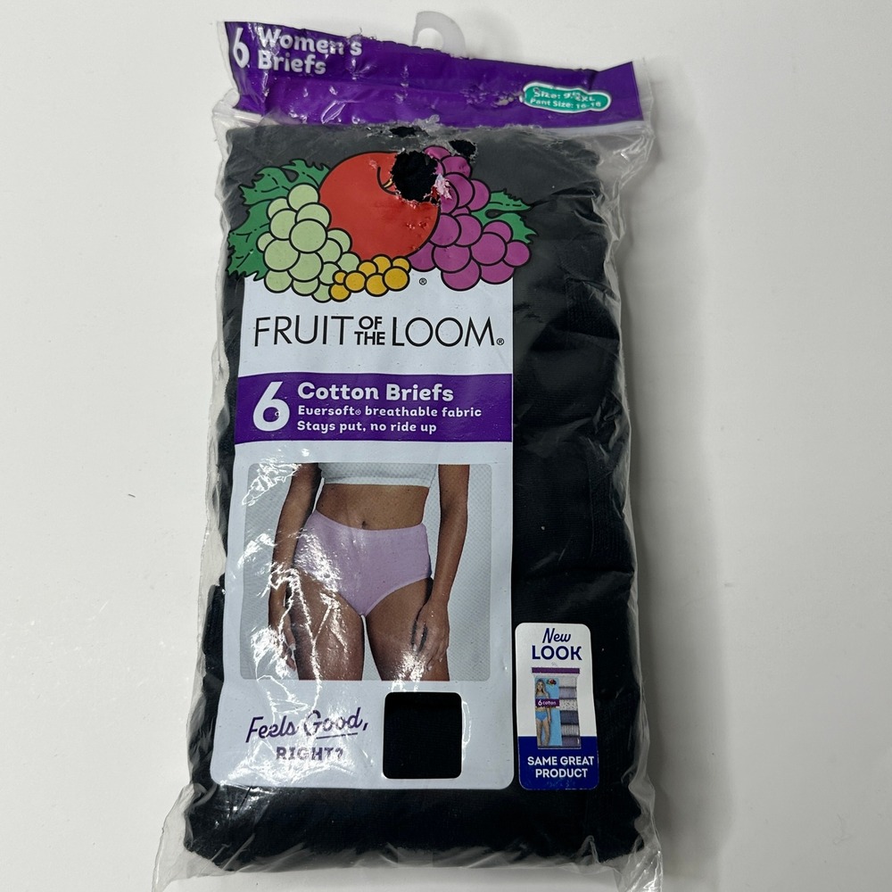 Fruit of the Loom Womens 6 Pack Cotton Briefs Black Eversoft Size 9 2XL